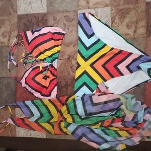 NWOT Shien 😍 multi Colored bikini with sheer Halter cover up! Cute!